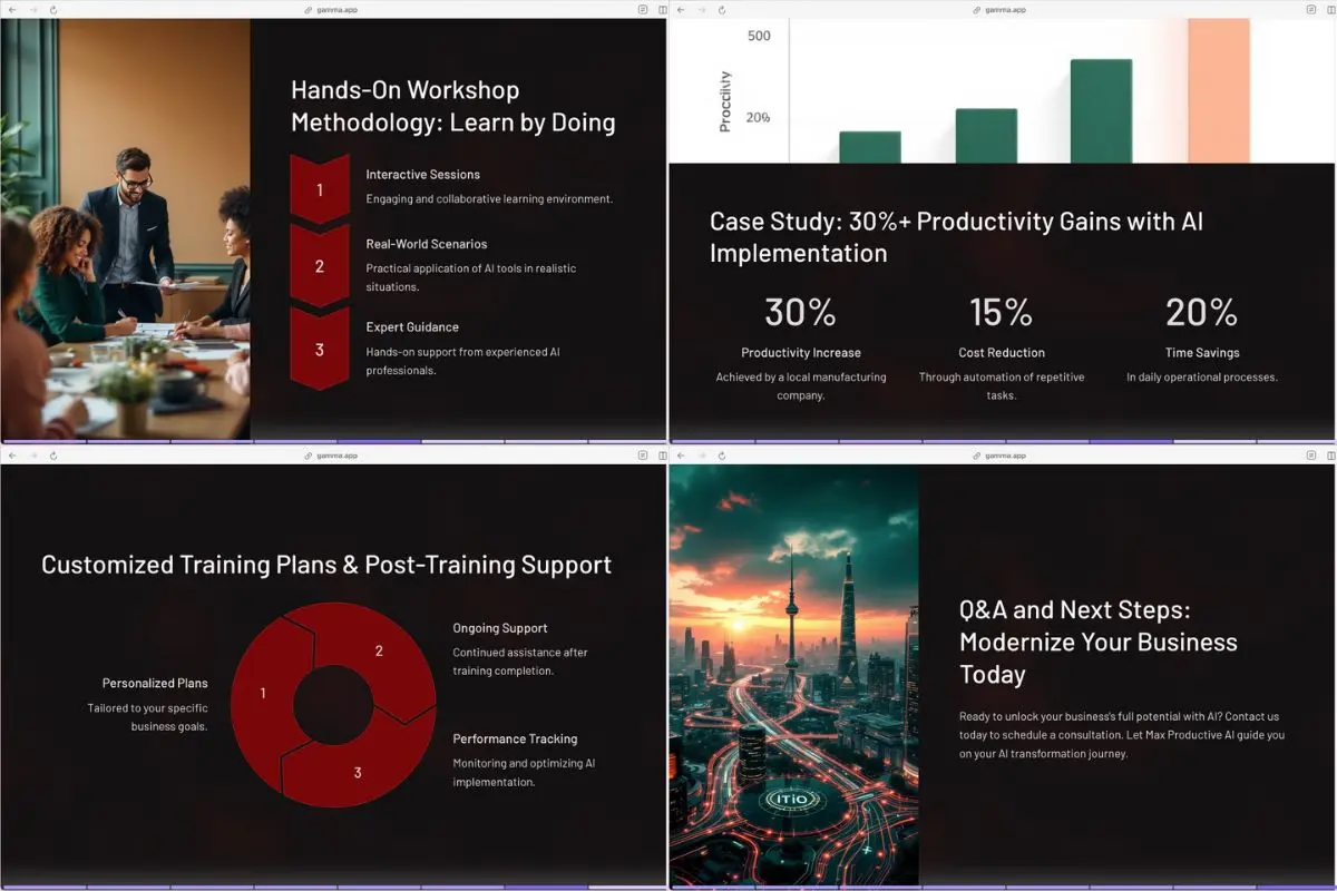 Additional Gamma AI presentation slides AI productivity training pitch