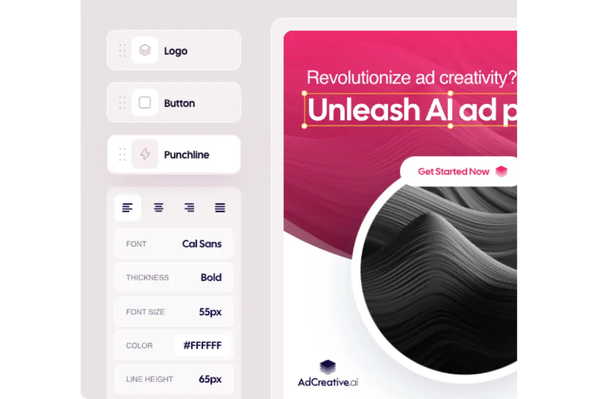 AdCreative.ai advanced advertising platform interface displaying AI-generated ad creatives, performance scoring dashboard, and conversion optimization features