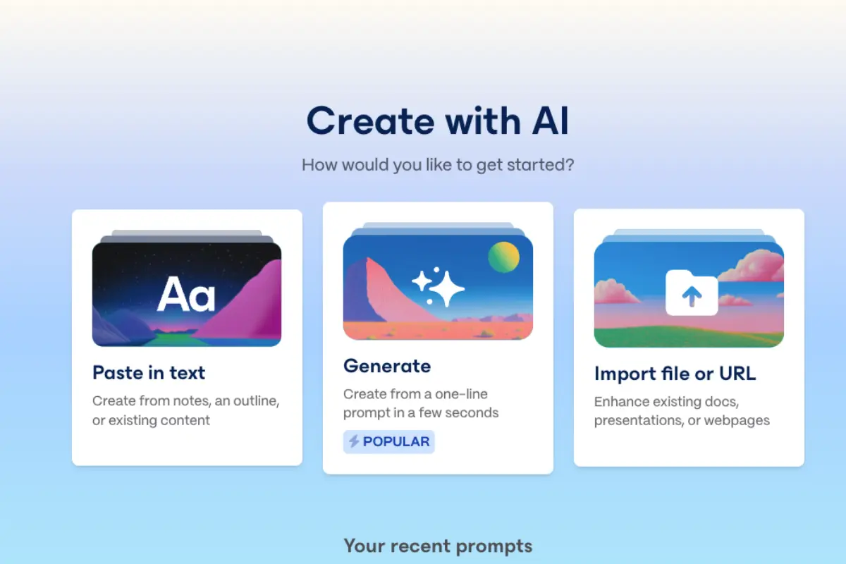 Gamma AI presentation creation platform interface displaying AI-powered design automation and collaborative editing features