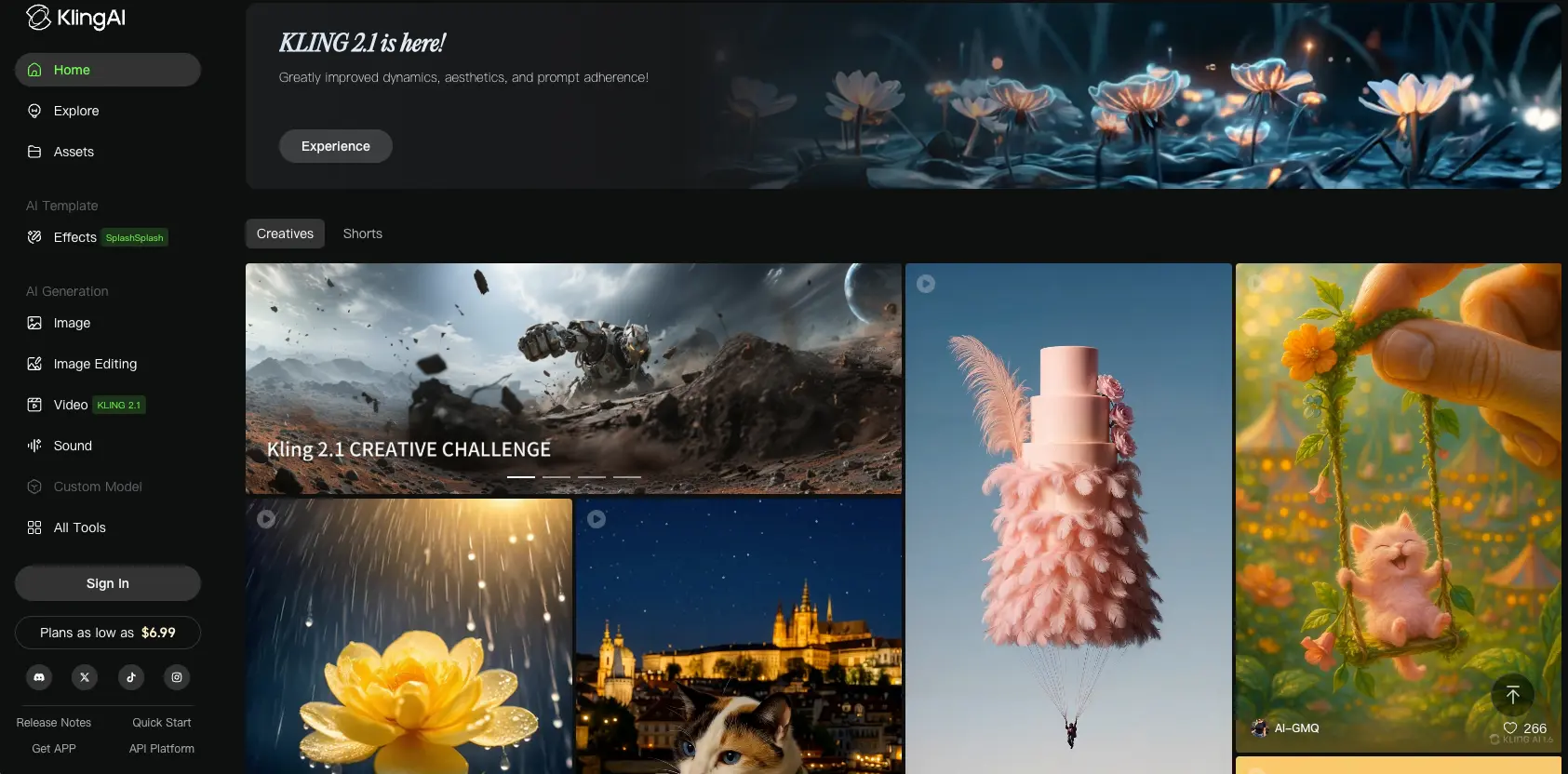 Kling AI dashboard showing AI video generation interface