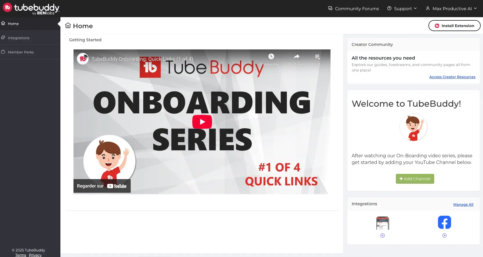 TubeBuddy Dashboard Interface - Channel Management and Optimization Tools