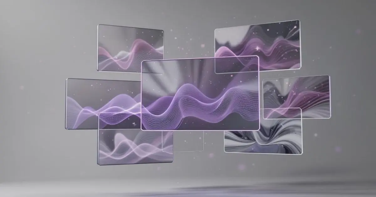 Collection of AI video generator interfaces showing multiple video frames with abstract content generation effects, representing free alternatives to Sora for small content creators and channels