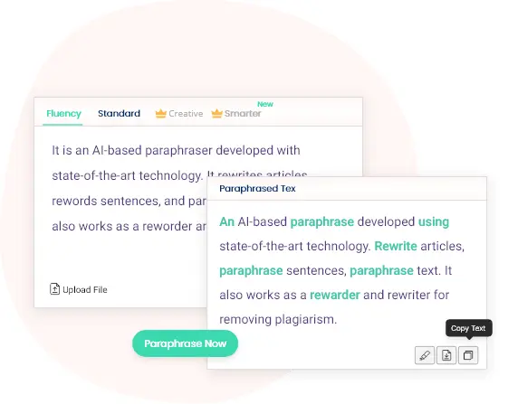 Paraphraser.io dashboard showing AI paraphrasing interface with multiple modes