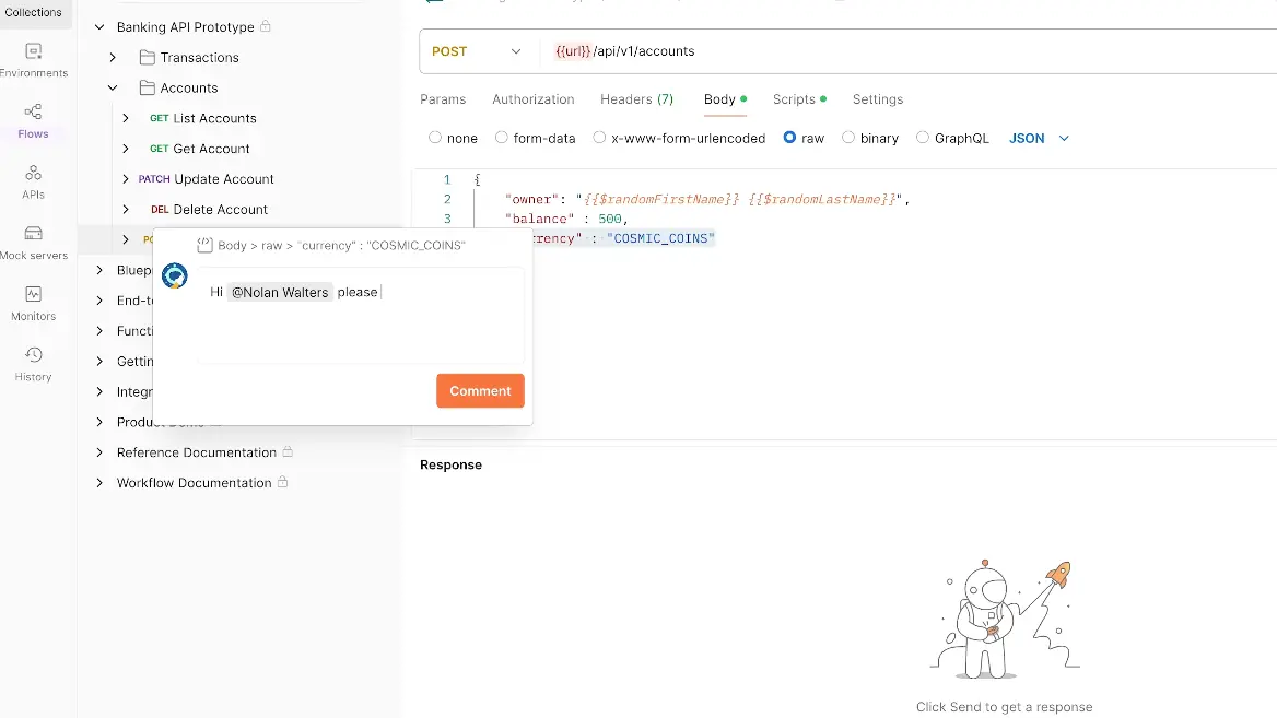 Postman dashboard showing API testing interface with Agent Mode
