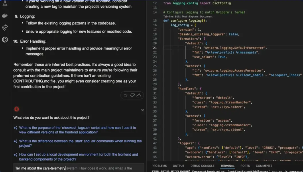 Tabnine review - AI code completion interface showing intelligent suggestions