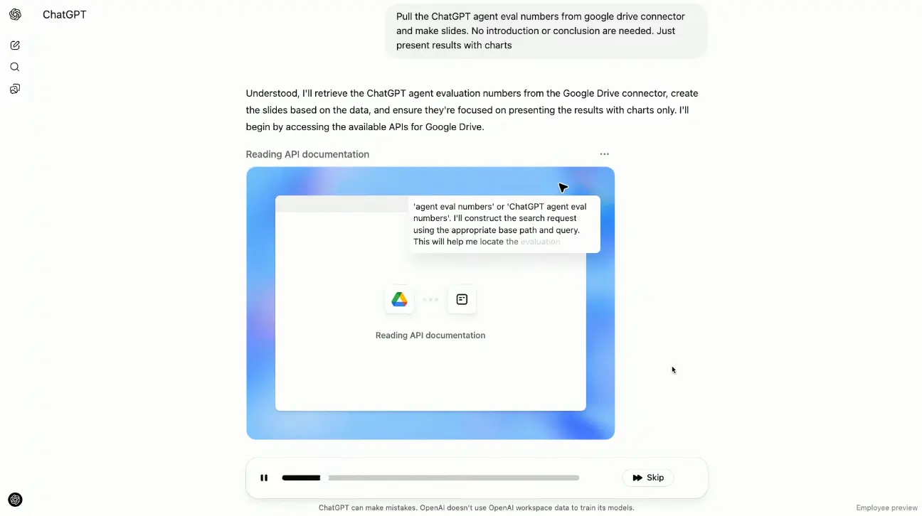 Google Drive API integration in ChatGPT Agent interface