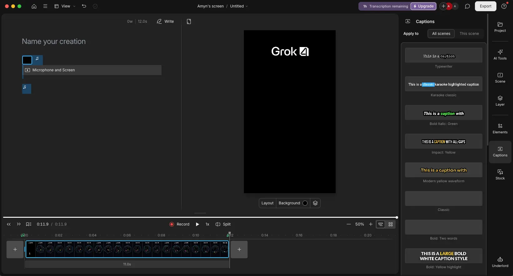 Descript caption styles and karaoke highlighting features in 2025