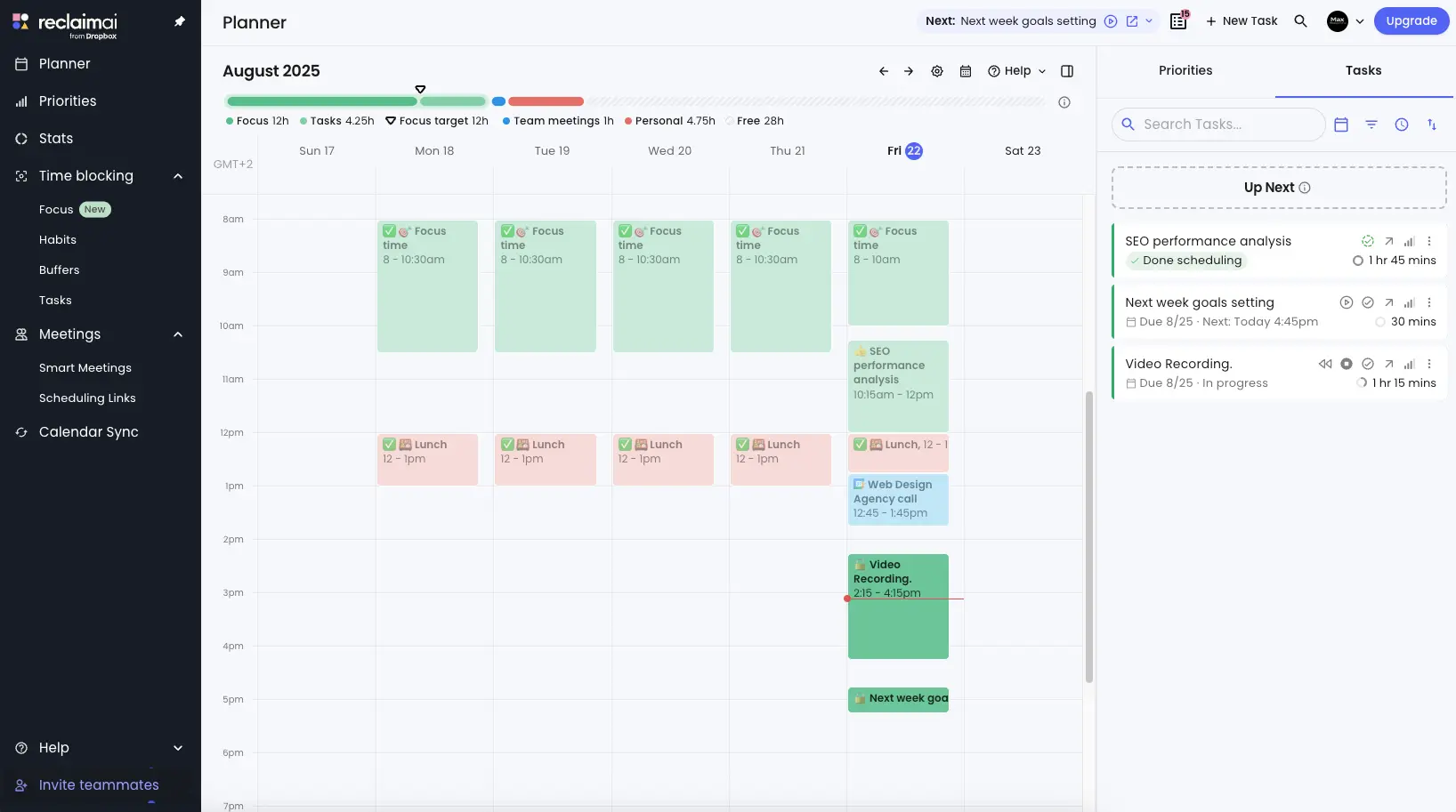 Reclaim AI Focus Time Calendar Protection Feature
