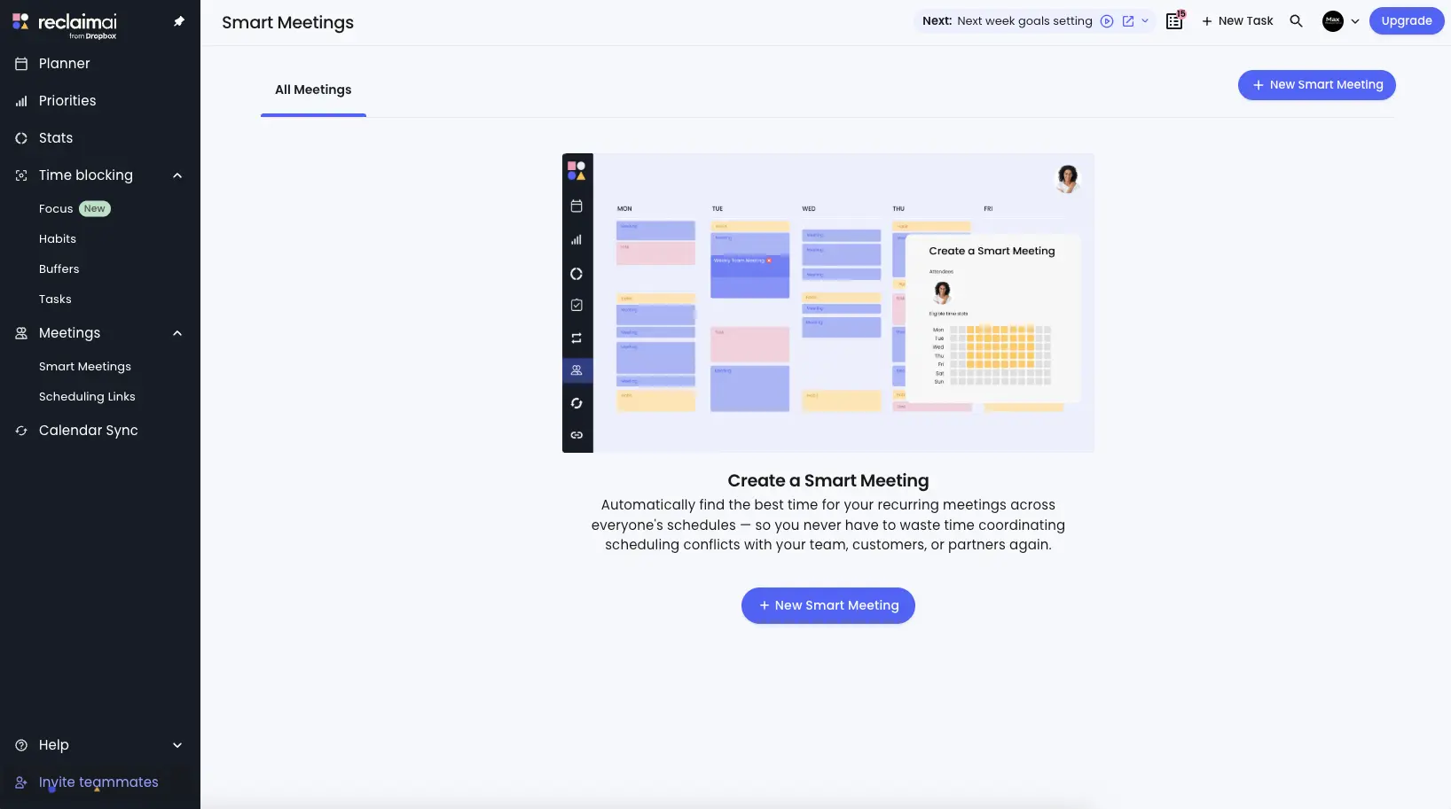 Motion vs Reclaim AI - Reclaim's Smart Meetings Feature