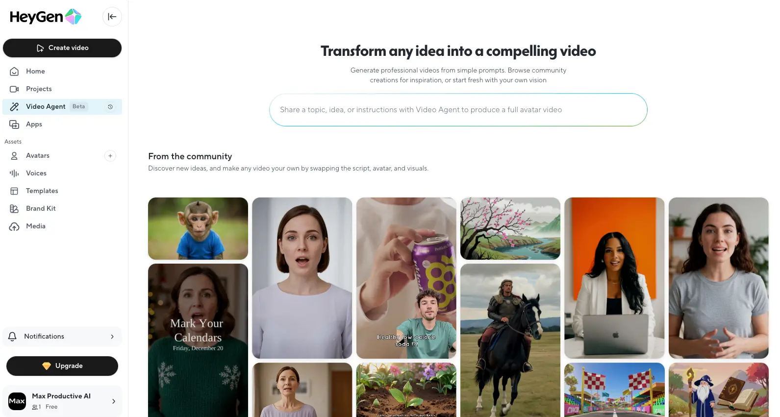 HeyGen Video Agent Interface Dashboard with Beta Features