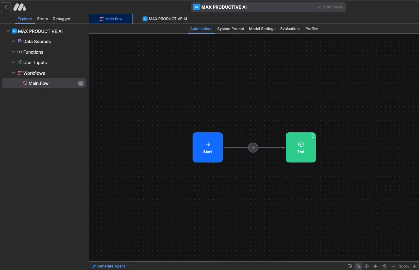 MindStudio interface showing visual AI agent builder with drag-and-drop workflow creation
