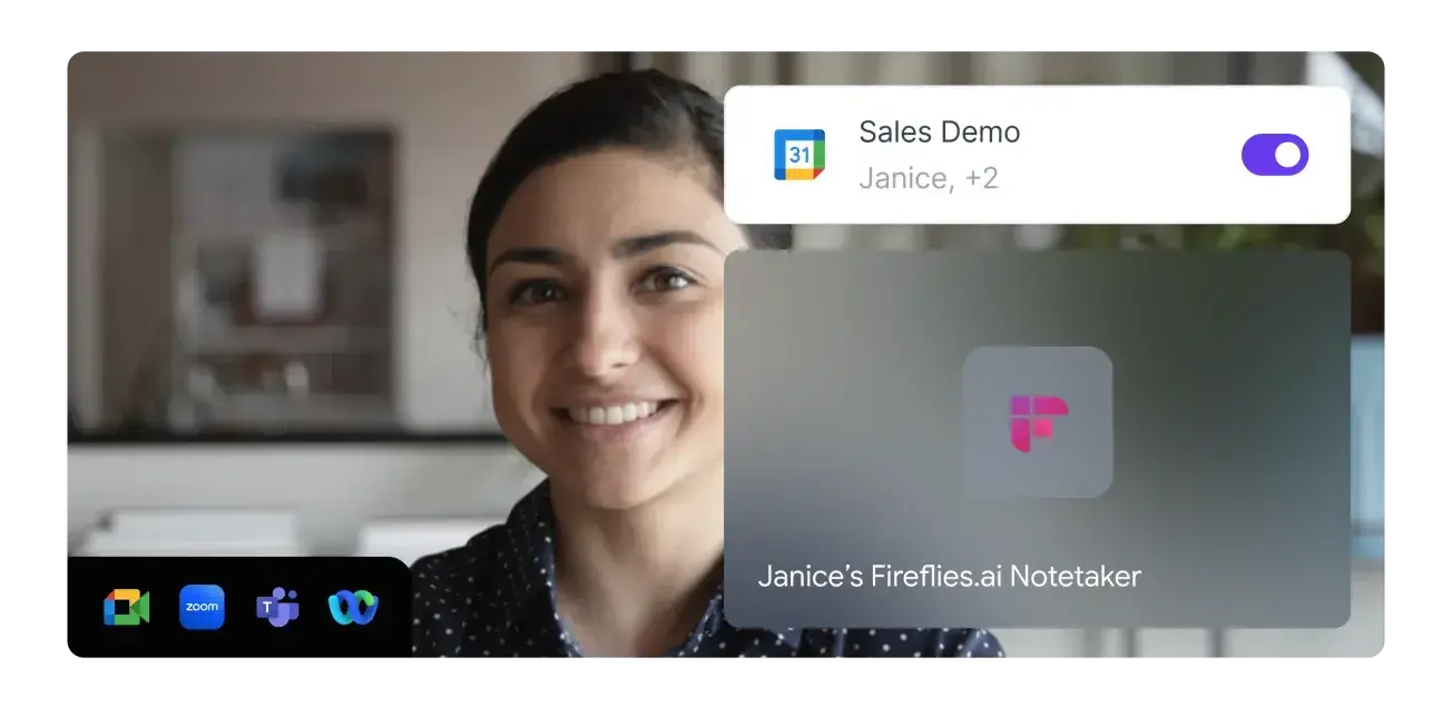 Fireflies.ai interface showing AI-powered meeting transcription and smart summaries