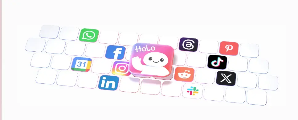 Holo AI marketing tool interface showing brand DNA capture and content generation dashboard