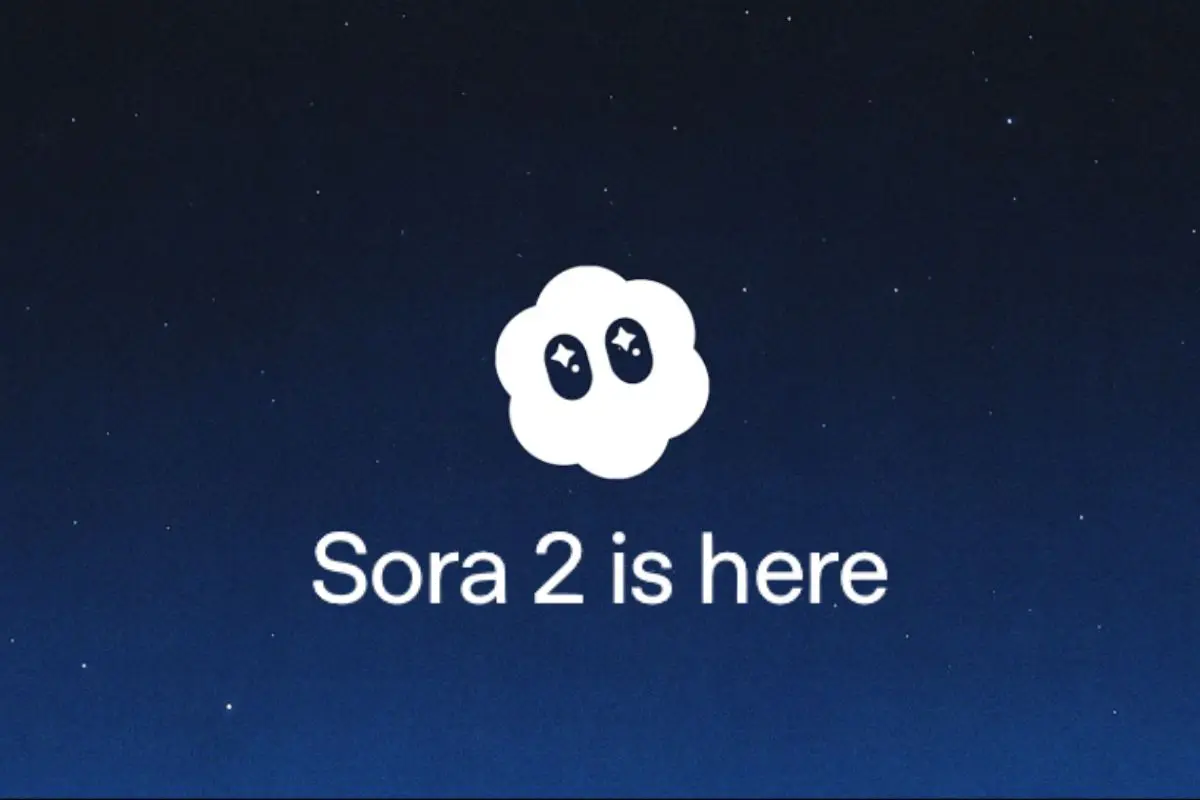 Sora 2 is here - OpenAI's new AI video generation model announcement with Sora mascot on starry background