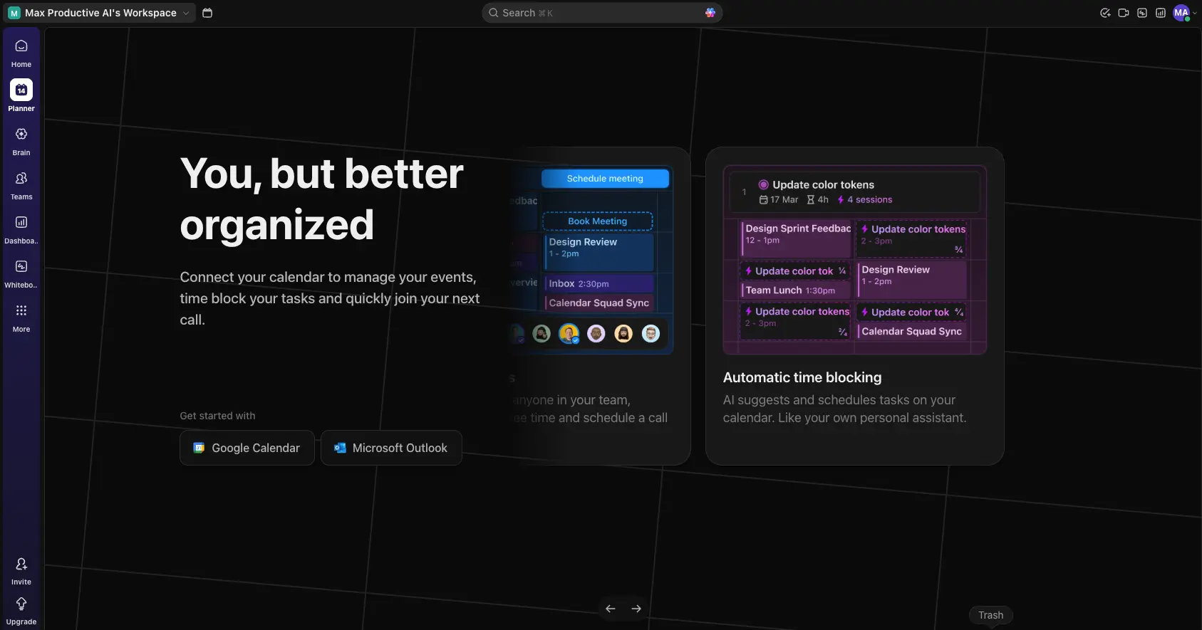 ClickUp calendar with time-blocked tasks