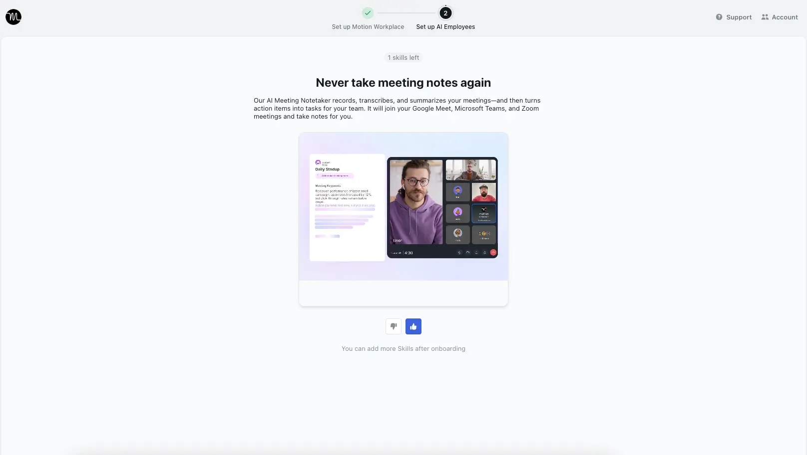 Motion AI Meeting Notetaker setup with Meet/Teams/Zoom
