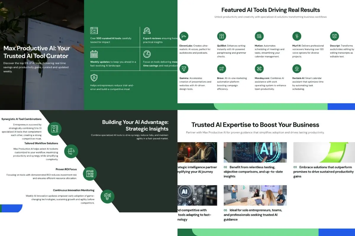 Example of professionally designed presentation slides generated by Presentations.ai showing consistent branding and layout