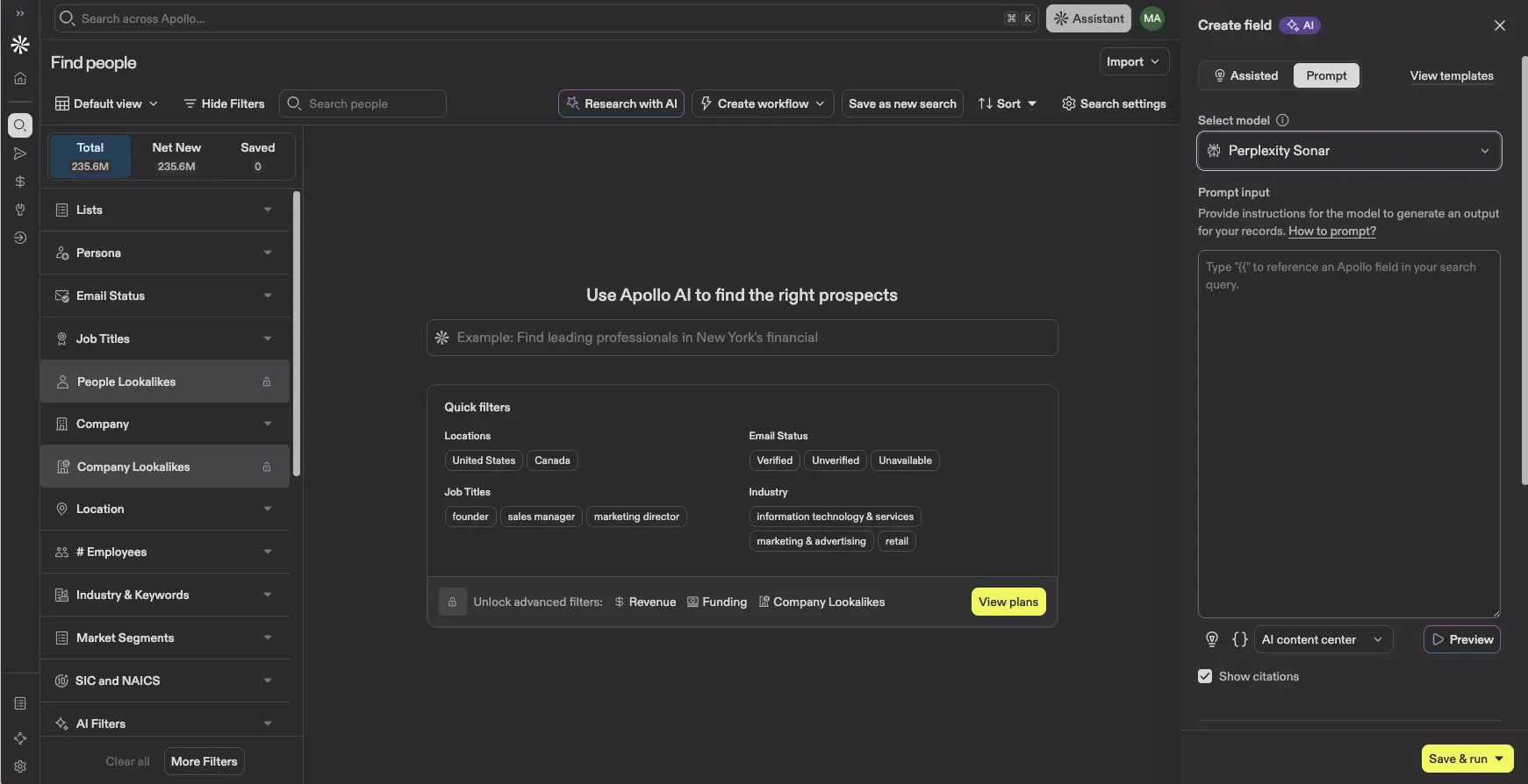 Apollo io review - AI-powered contact database search interface