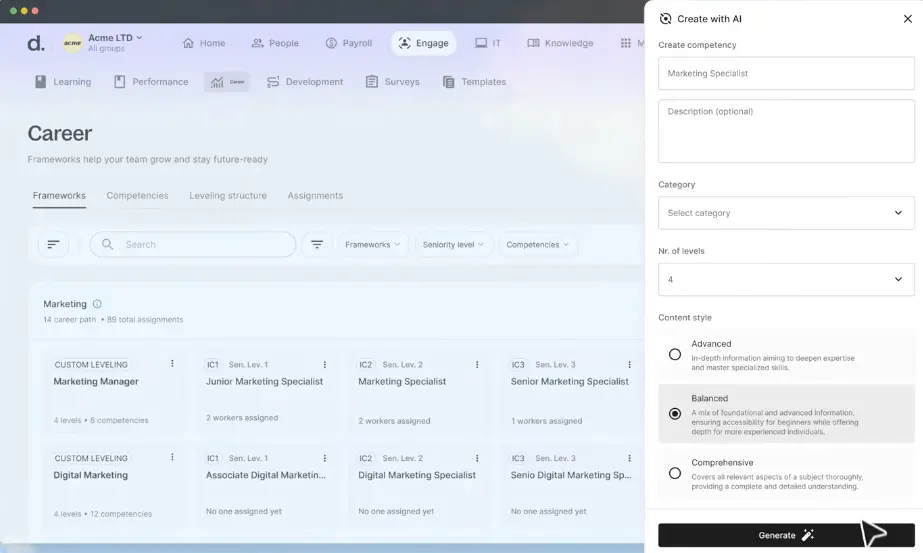 Deel AI features - career competency generator