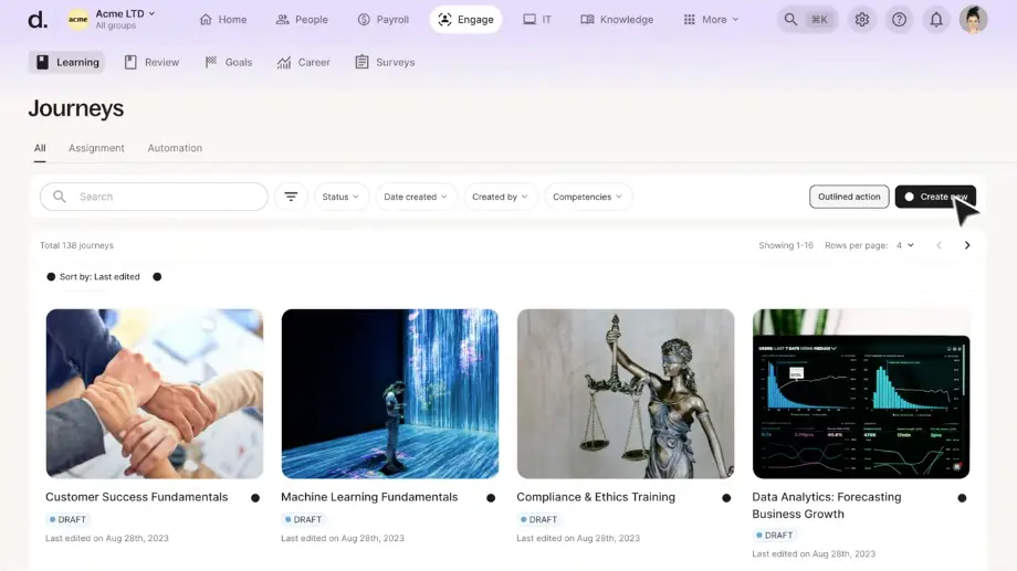 Deel learning management system dashboard