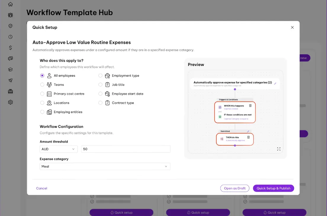 Employment Hero expense approval automation setup