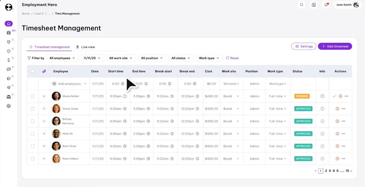 Employment Hero geofencing map for attendance tracking