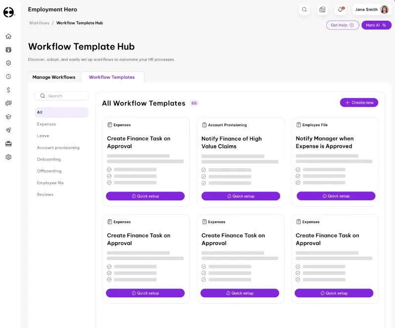 Employment Hero workflow automation template hub