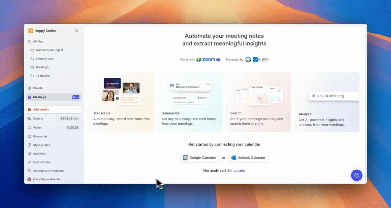 HappyScribe Meetings Dashboard