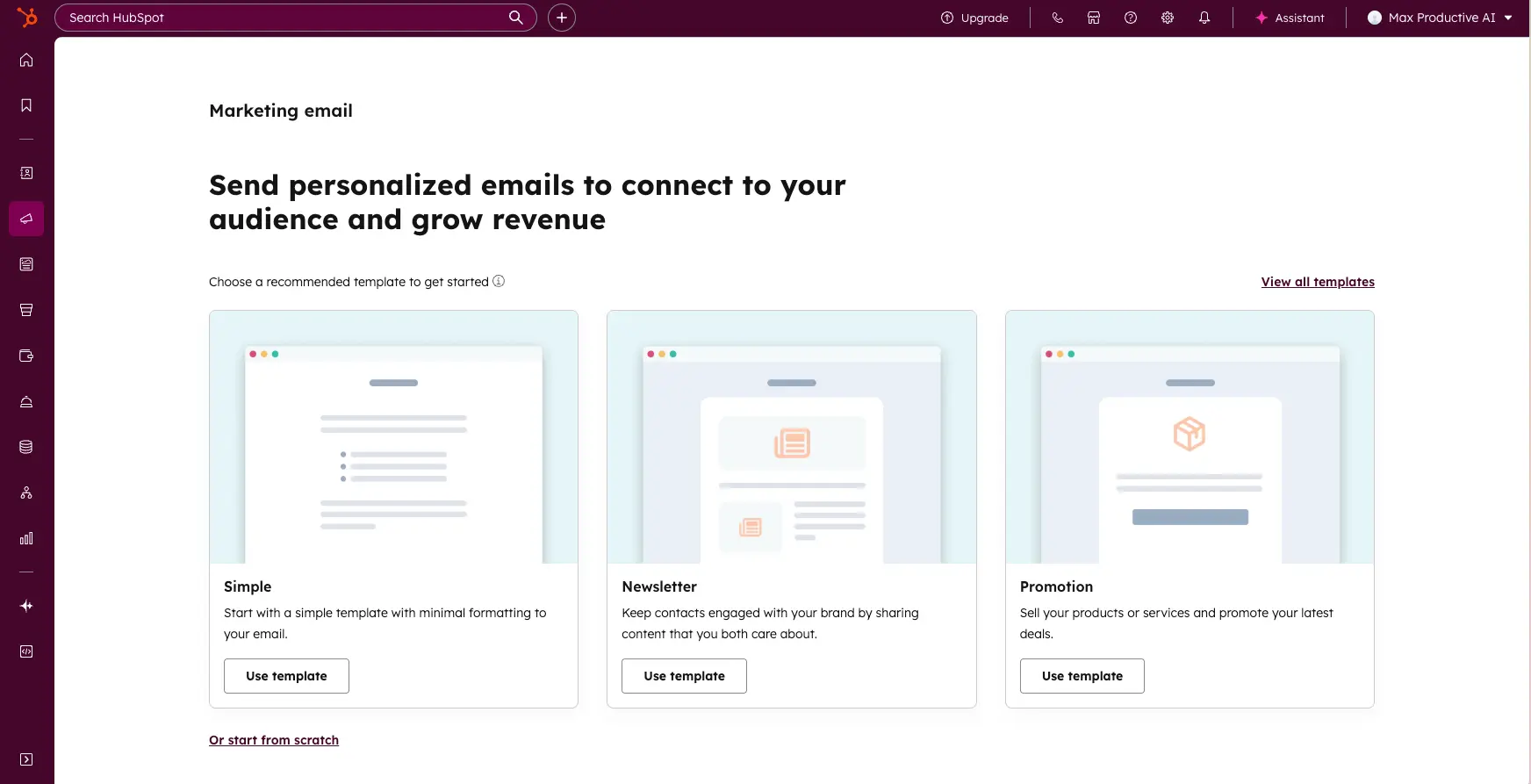 HubSpot email marketing templates for newsletters and promotions