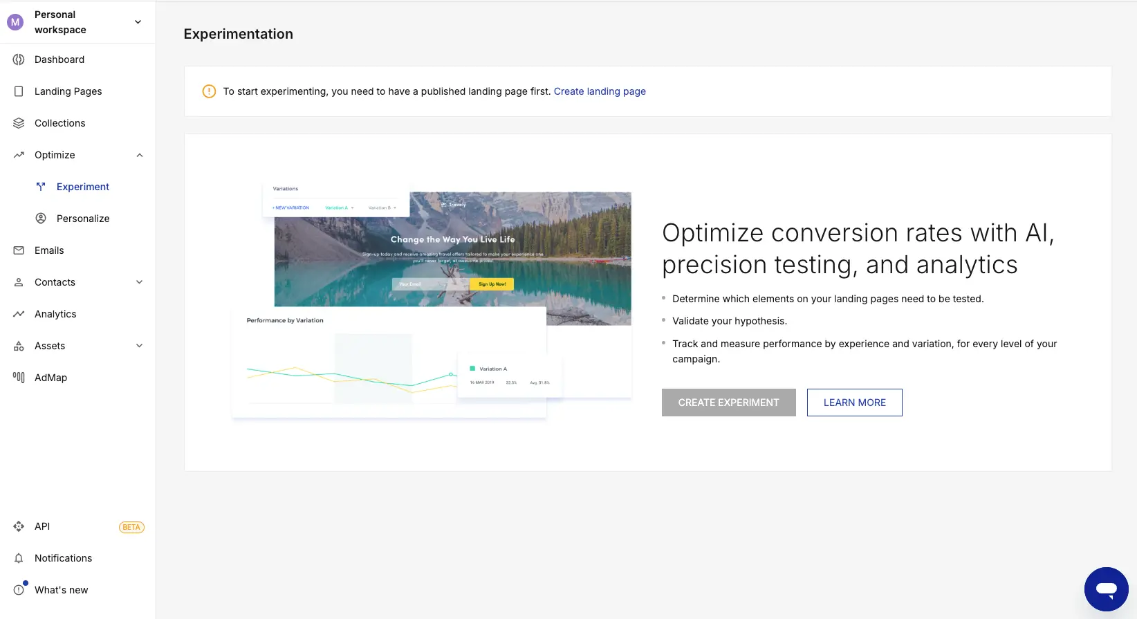 Instapage A/B testing dashboard