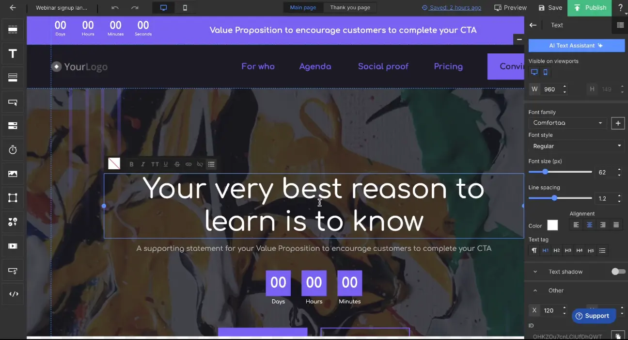 Landingi AI Text Assistant for copywriting