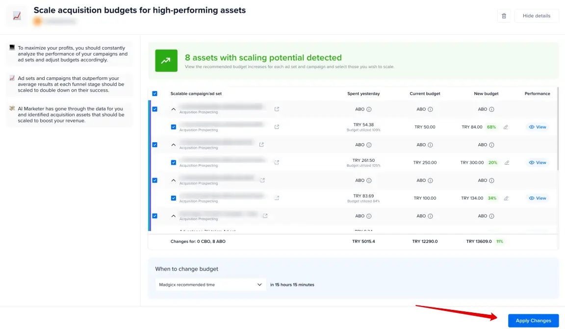 Madgicx Budget Scaling Automation