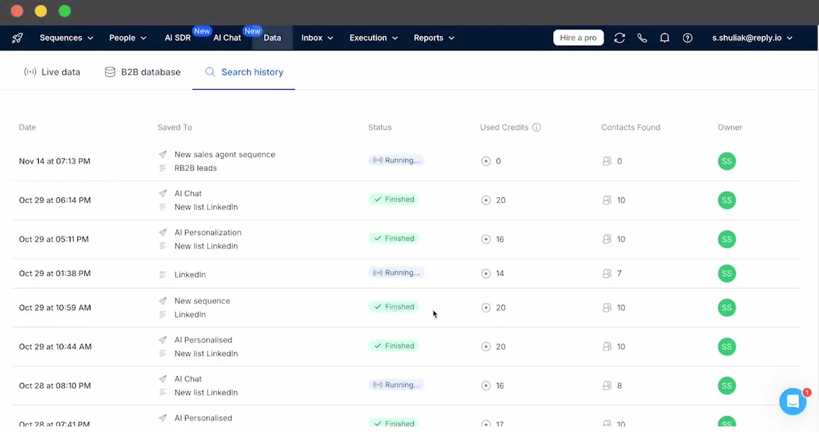 Reply.io Review - Campaign Dashboard and Search History