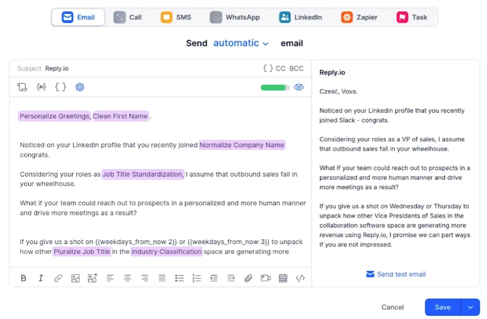 Reply.io Review - Email Editor with AI Personalization