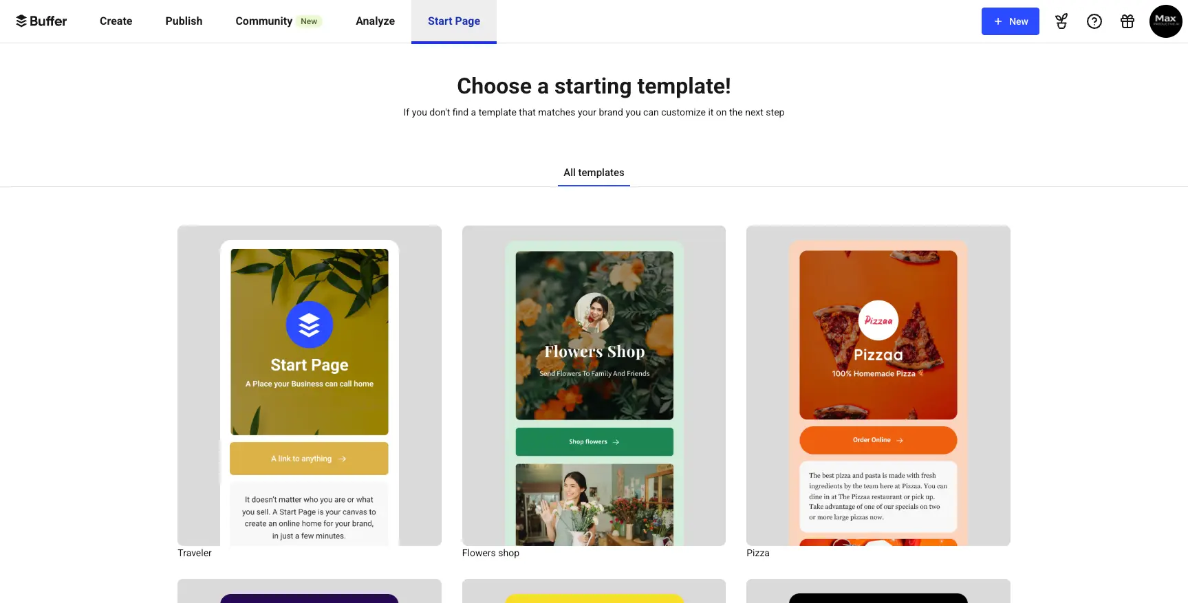 Buffer Start Page Templates