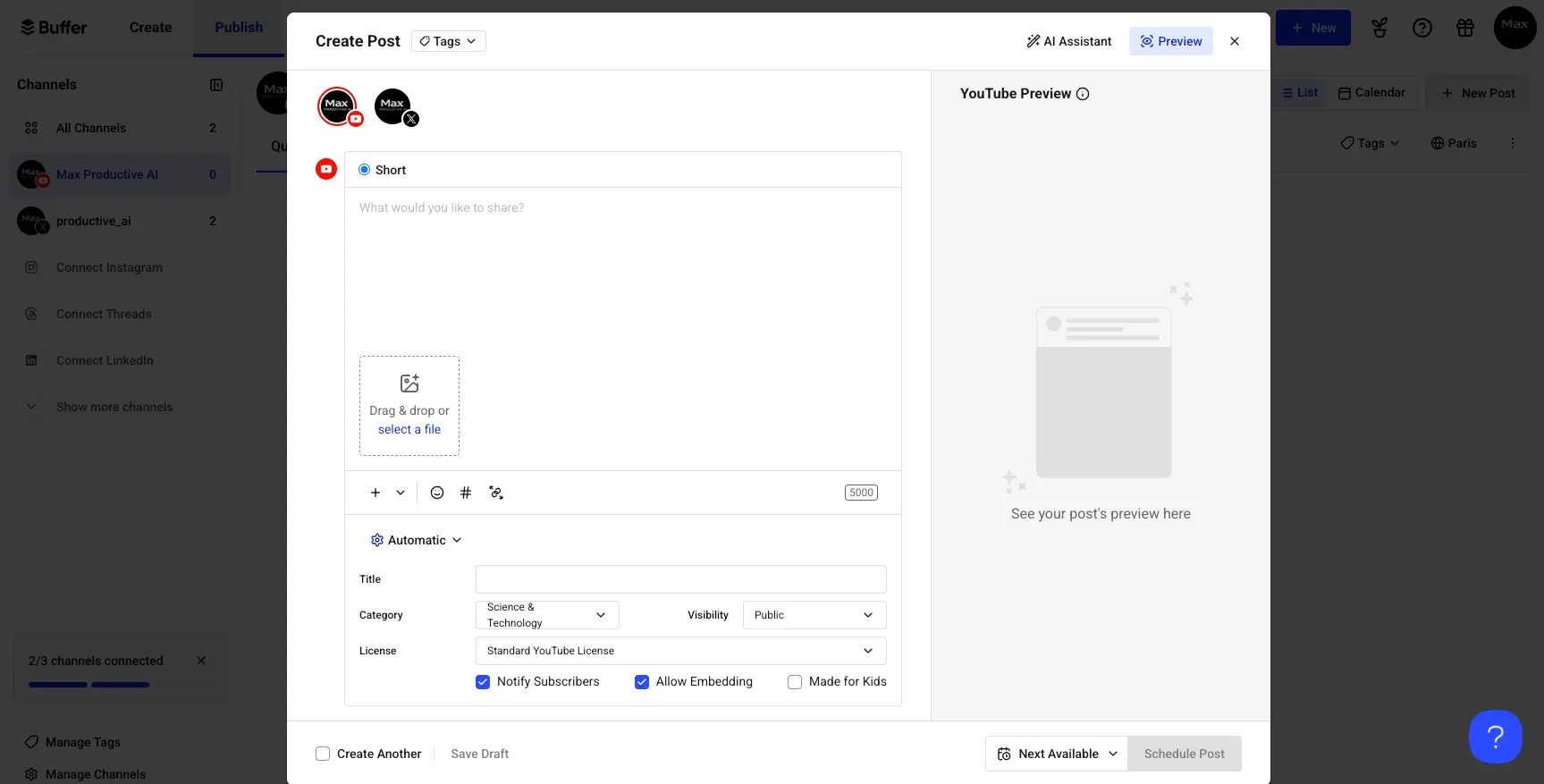 Buffer YouTube Shorts Composer