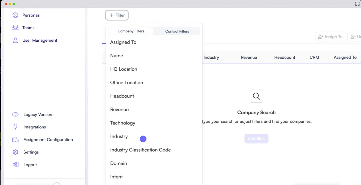 Cognism advanced filters and search options