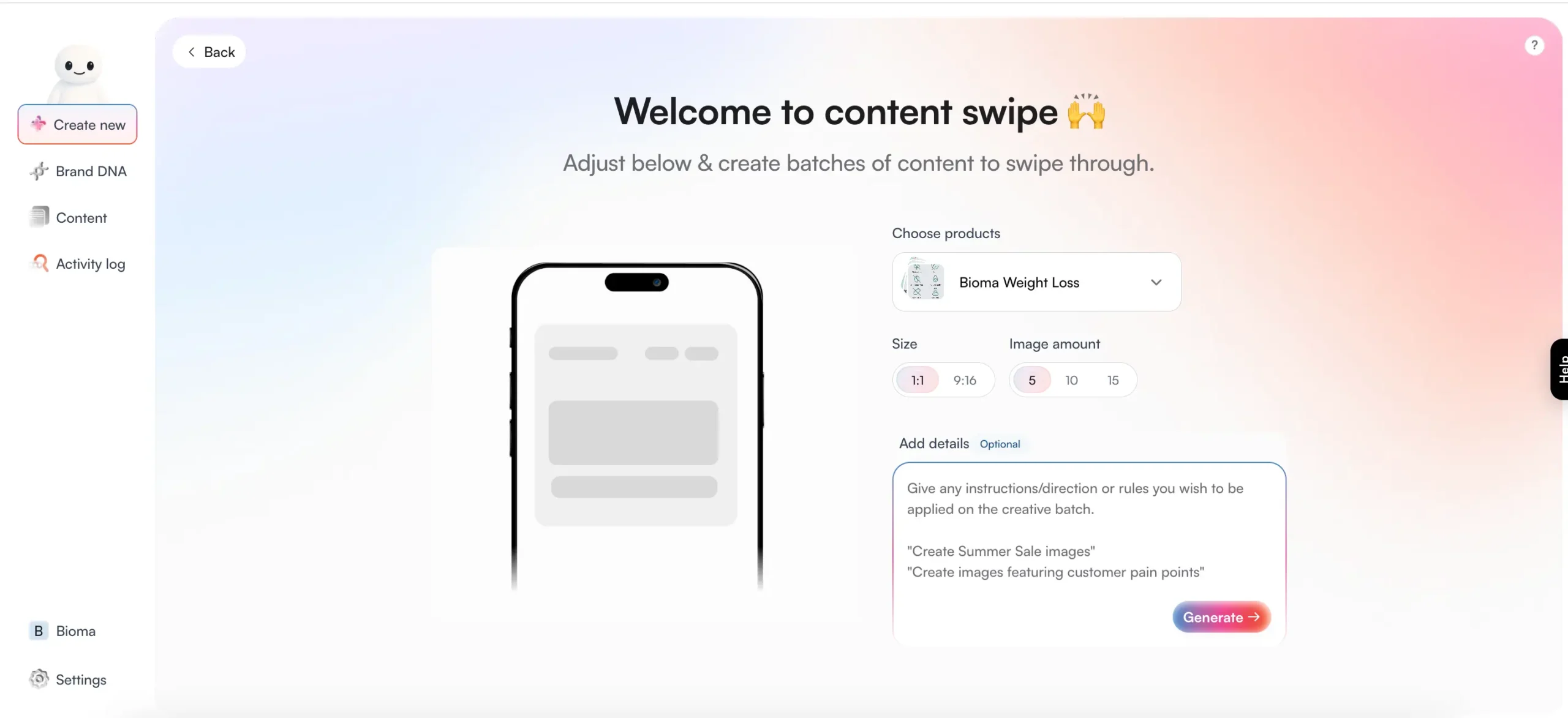 Holo AI Content Swipe Interface