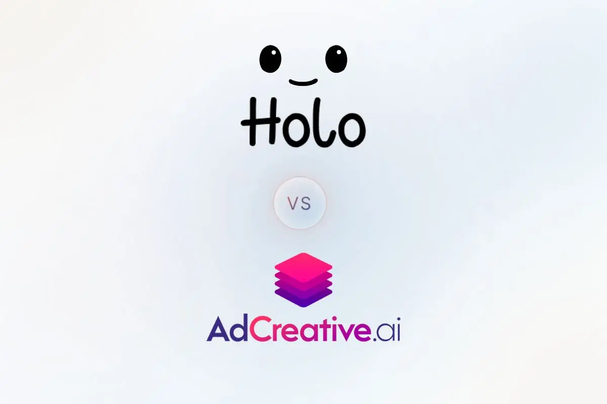 Holo AI vs AdCreative.ai comparison featuring both AI ad generator logos for 2026 review