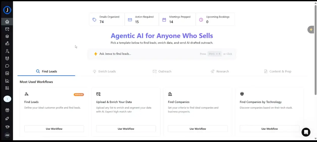 Jeeva AI Dashboard Agentic Workflows