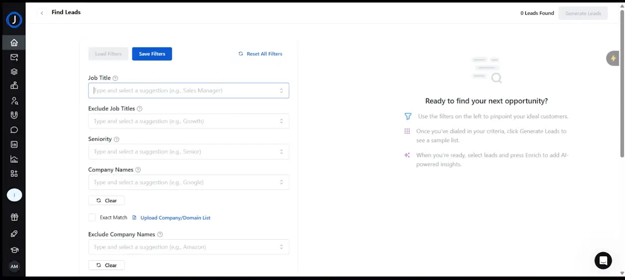 Jeeva AI Lead Search Filters