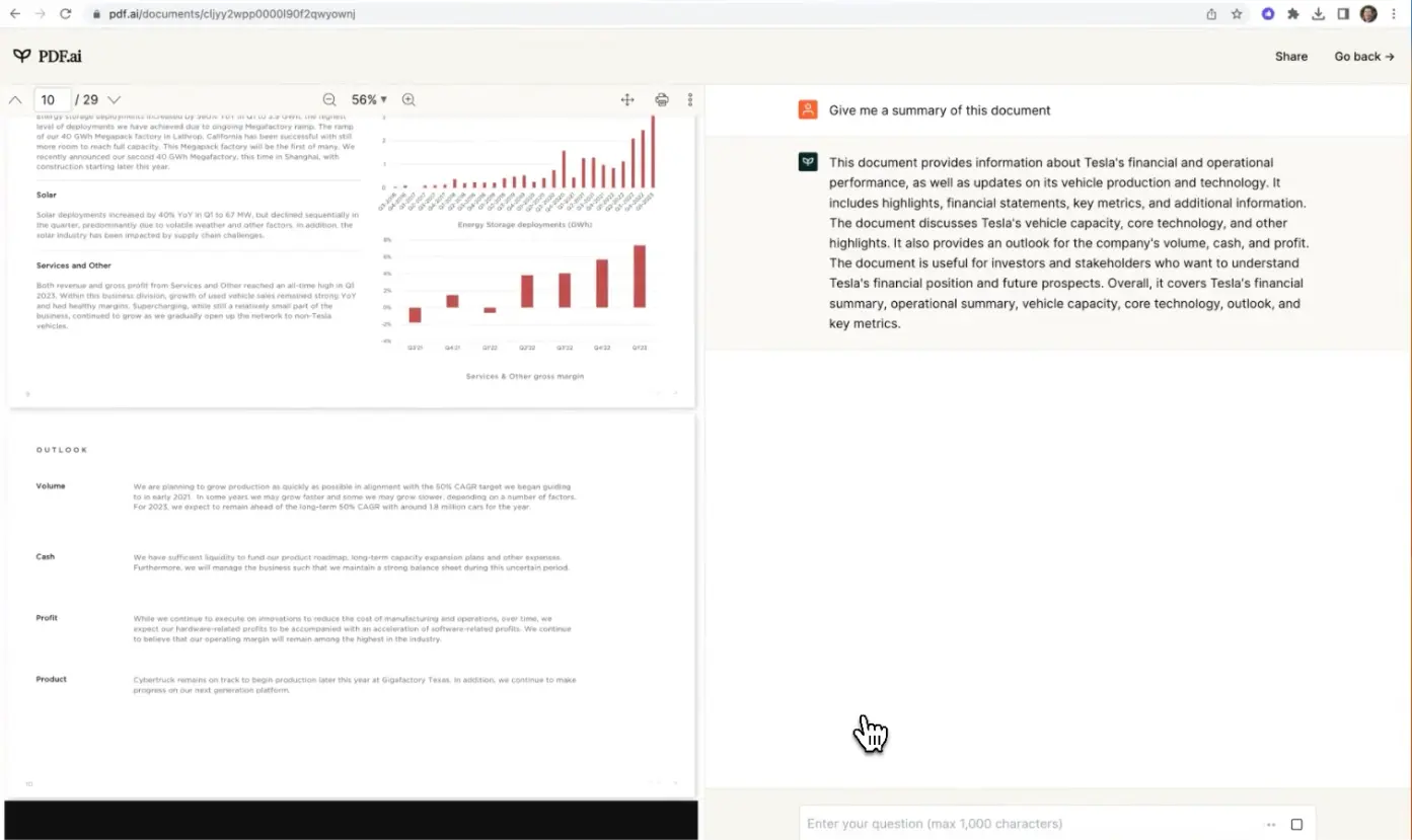 PDF.ai Tesla financial report summary