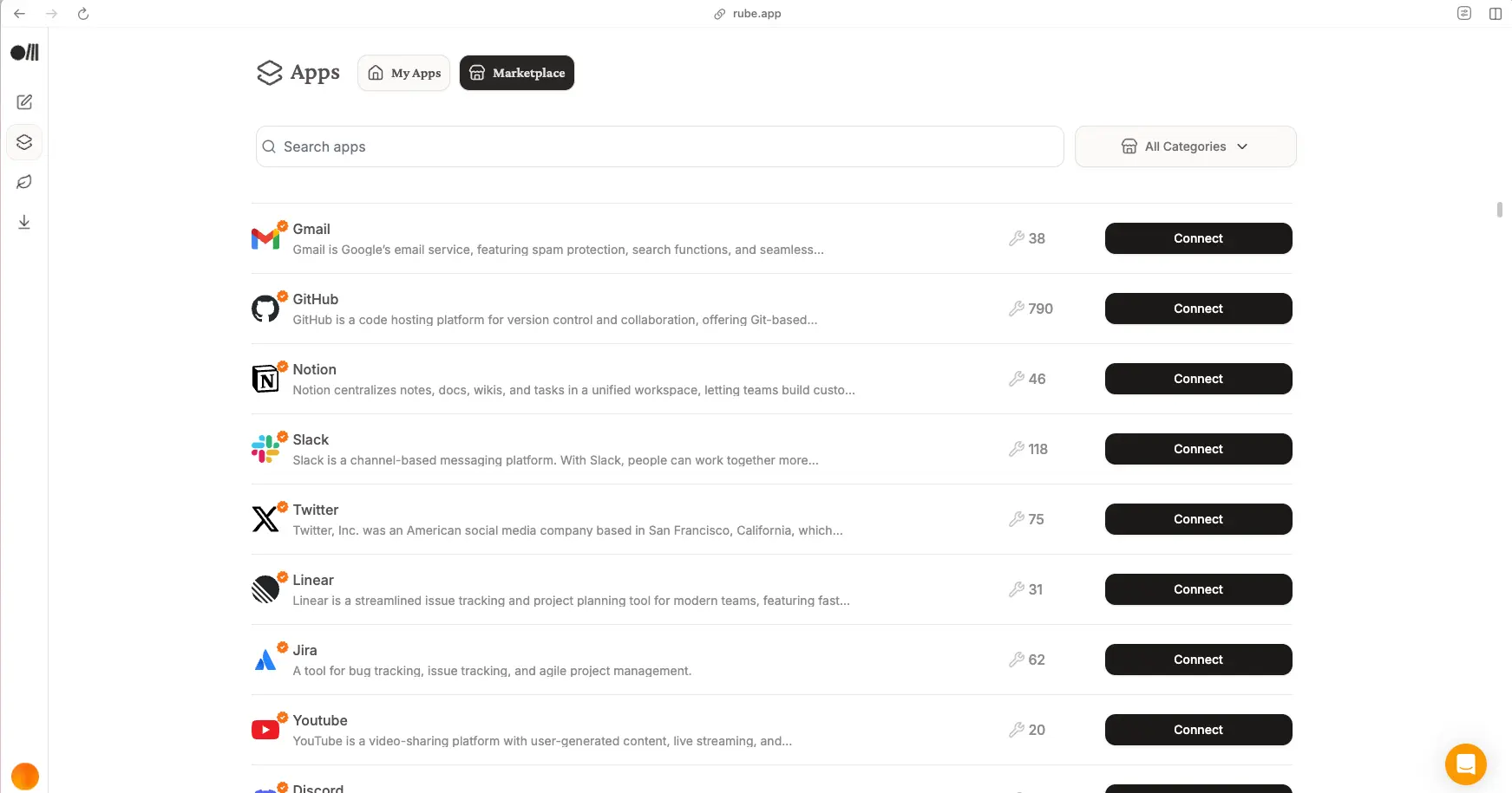Rube marketplace with 600+ apps