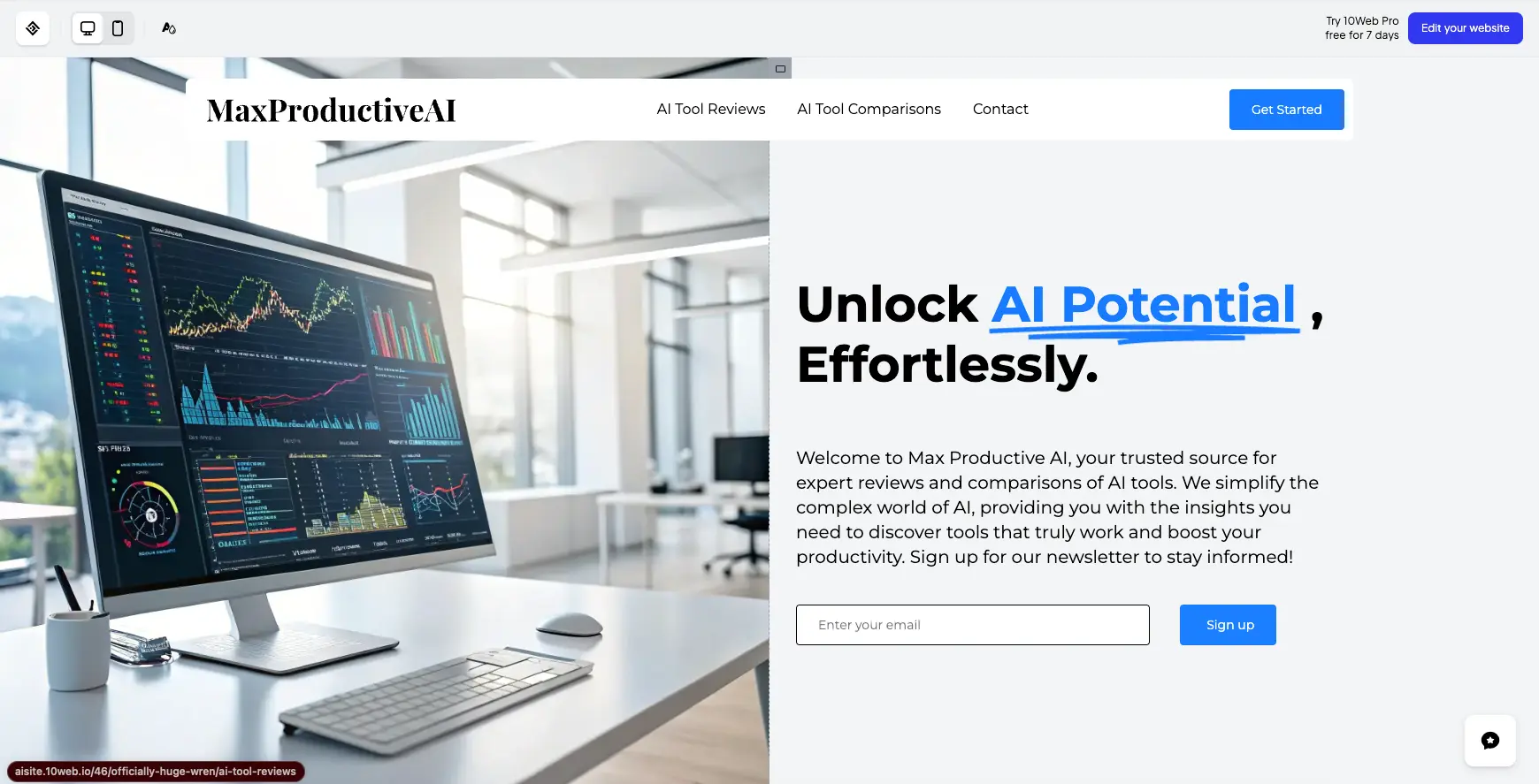 10Web AI-generated website example with full page layout