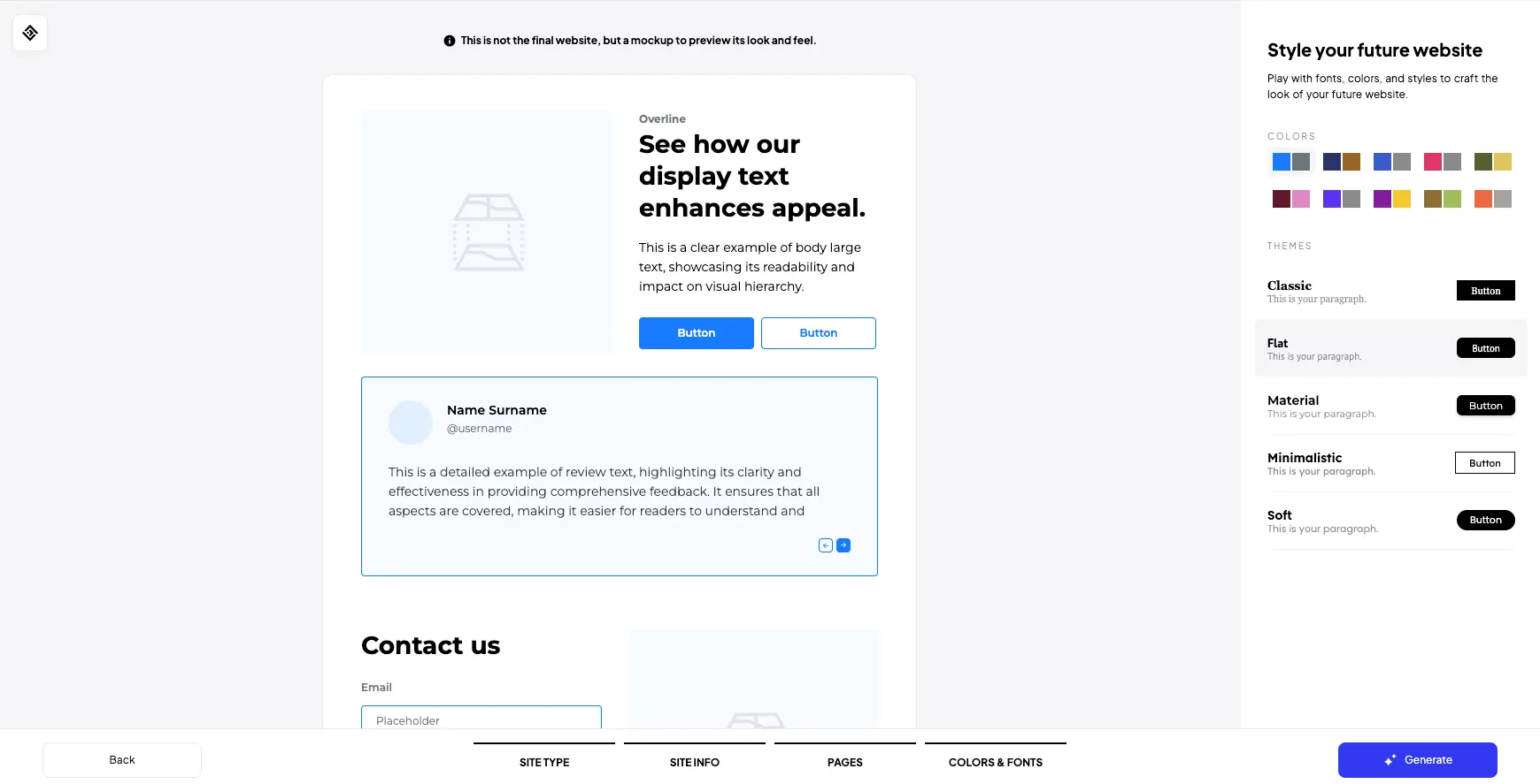 10Web website style customization with color and theme options