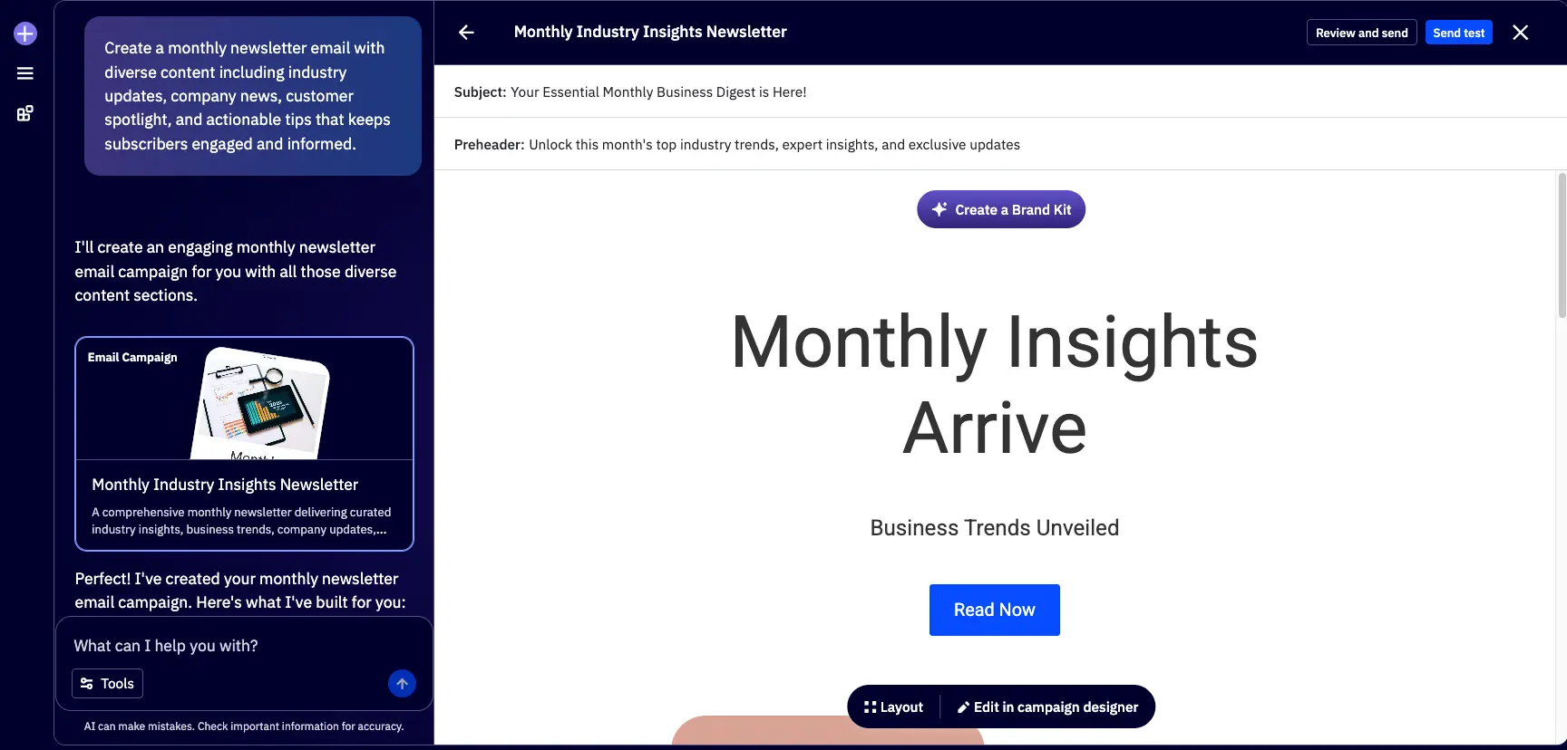 ActiveCampaign AI-Generated Newsletter Campaign Preview