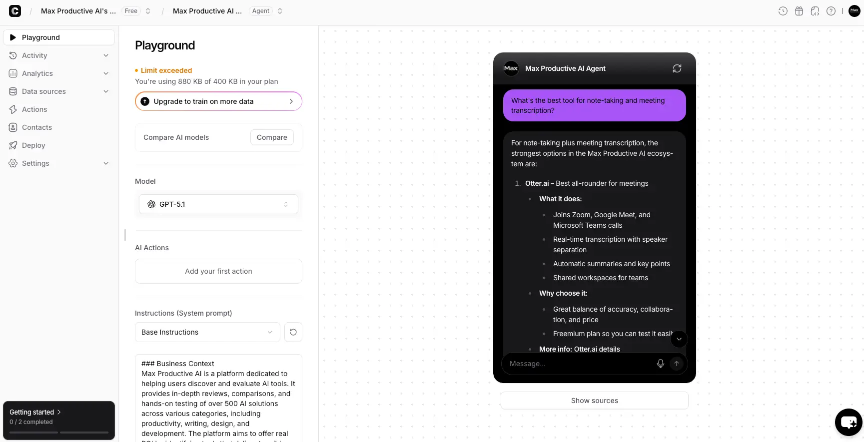 Chatbase Chat Logs and Playground Interface
