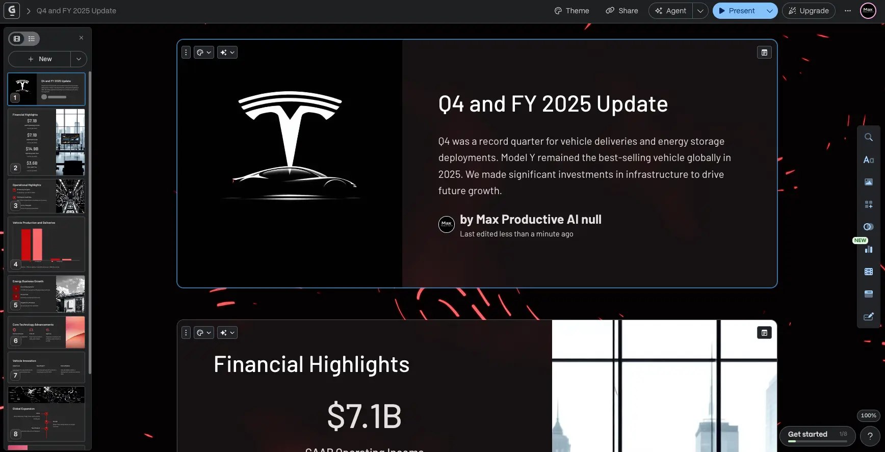 Gamma AI Presentation Example Output - Tesla Q4 Report