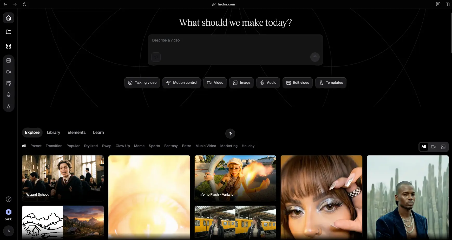 Hedra AI Dashboard Creation Options