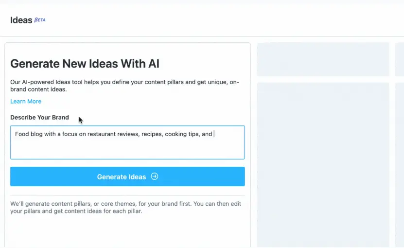 Later AI Content Ideas Generator for Food Blog
